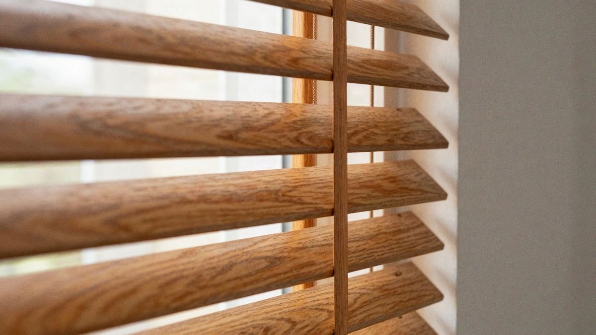 Imagen ilustrativa: persiana veneciana de madera con luz natural