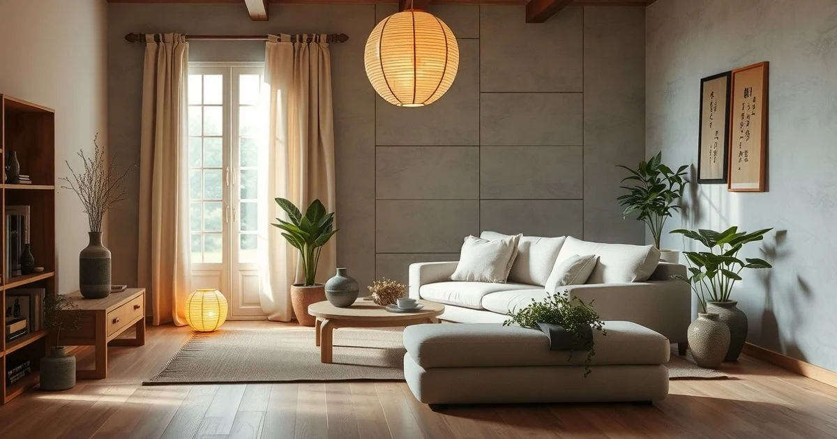 Salón con estética Wabi Sabi minimalista