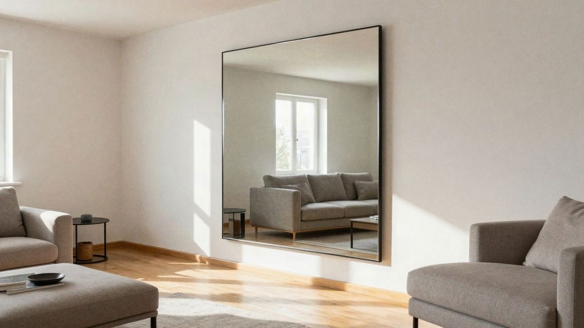 Imagen ilustrativa: salón con espejo de cuerpo entero amplificando luz natural